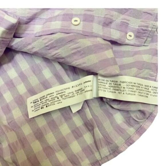 Zara Gingham Crop Top Button Down Blouse Shoulder Pads‎ Bright Pastel - Picture 9 of 11
